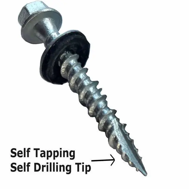 Alt view image 3 of 6 - Metal Roofing Screws - #10 x 1.5 Self Tapping ¼ Hex Head with EPDM Rubber Washer for Metal to Wood, Corrugated Roofing, Siding, Sheds, Pancake Screw - Hex Drive Easy Install - Galvanized (2500)