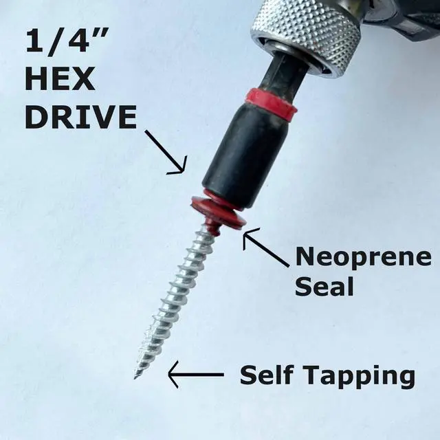 Alt view image 5 of 6 - Metal Roofing Screws - #10 x 1.5 Self Tapping ¼ Hex Head with EPDM Rubber Washer for Metal to Wood, Corrugated Roofing, Siding, Sheds, Pancake Screw - Hex Drive Easy Install - Galvanized (2500)