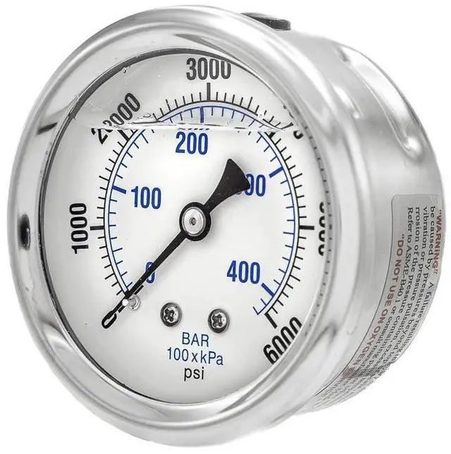 Main image of 25 Pack of Liquid Filled Center Back Mount Pressure Gauge with 2.5" Dial, 0-6000 PSI, 1/4" Male NPT Connection, Stainless Steel CASE and Bezel (25)
