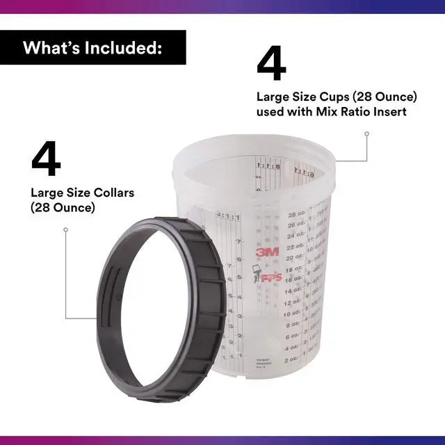 Alt view image 2 of 6 - PPS (Original Series) Spray Gun Cup and Collar, 16023, Large, 28 oz, Use with Paint Gun for Painting Projects Like Car, Furniture, Home, 4 Pack