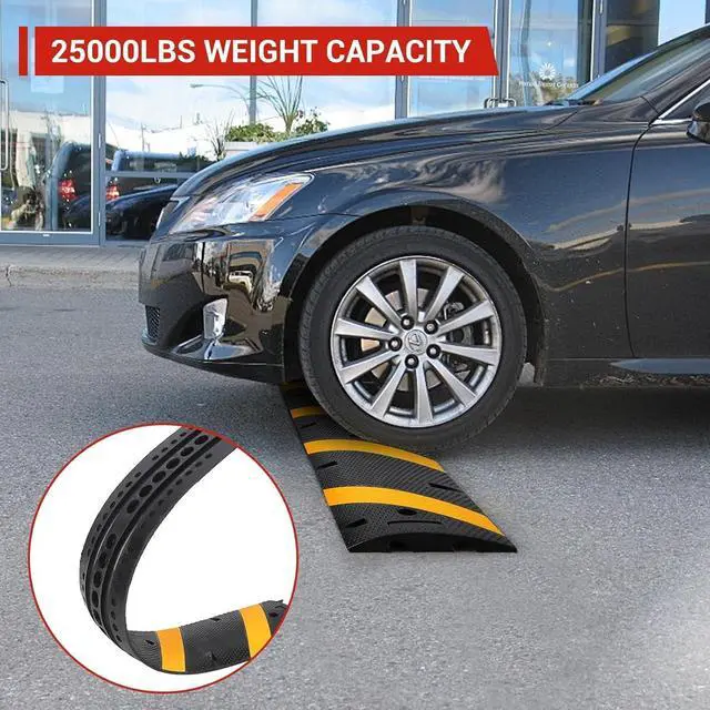 Alt view image 2 of 6 - 6FT Rubber Speed Bump, 2-Pack Speed Bumps for Road, 66000 LBS Capacity Speed Humps with 8 Bolts for Parking Lots