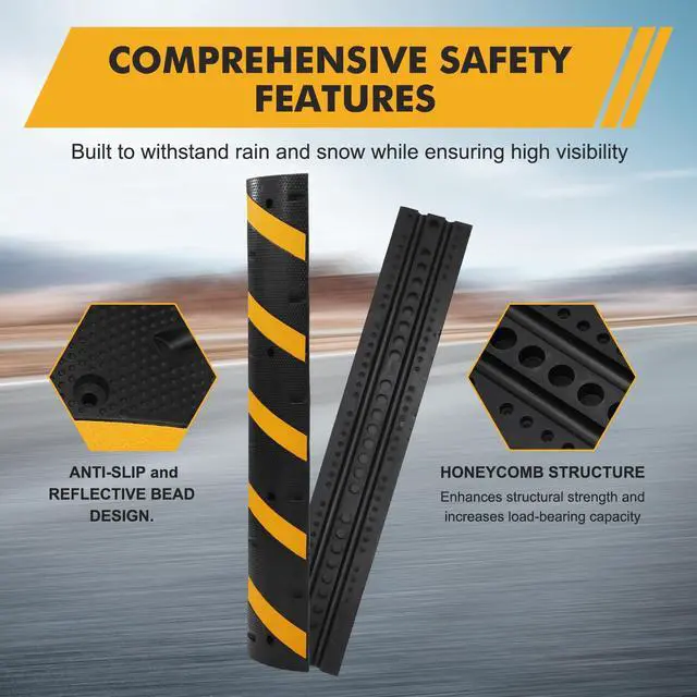 Alt view image 3 of 6 - 6FT Rubber Speed Bump, 2-Pack Speed Bumps for Road, 66000 LBS Capacity Speed Humps with 8 Bolts for Parking Lots