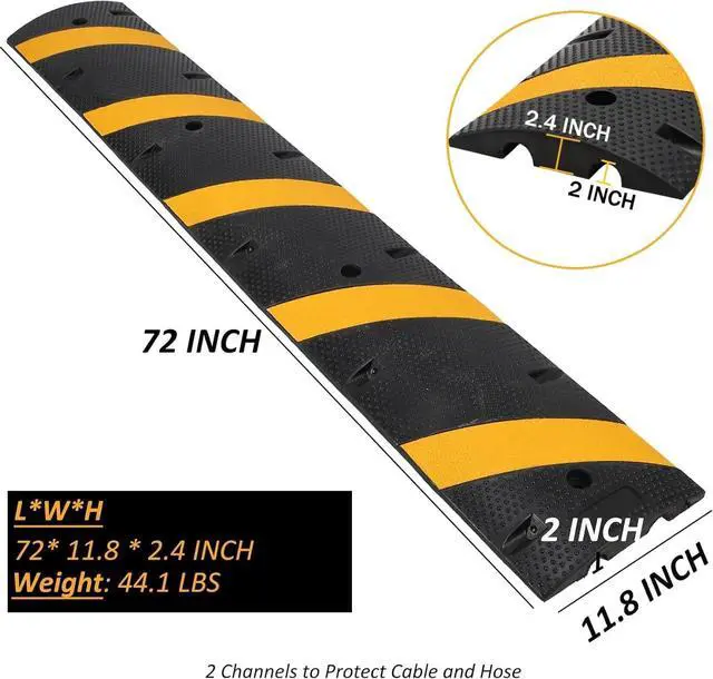 Alt view image 4 of 6 - 6FT Rubber Speed Bump, 2-Pack Speed Bumps for Road, 66000 LBS Capacity Speed Humps with 8 Bolts for Parking Lots