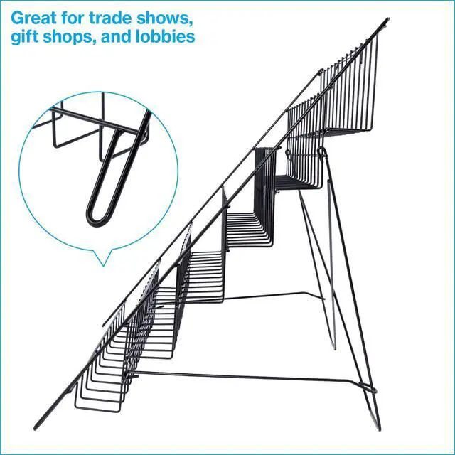 Alt view image 2 of 6 - 6-Tier Black Wire Countertop Rack - 22"H x 29½W x 18"D - Magazine Display Stand - Tabletop Book Display for Comics, Brochures, Cards, and Literature - Sleek, Sturdy, Collapsible Countertop