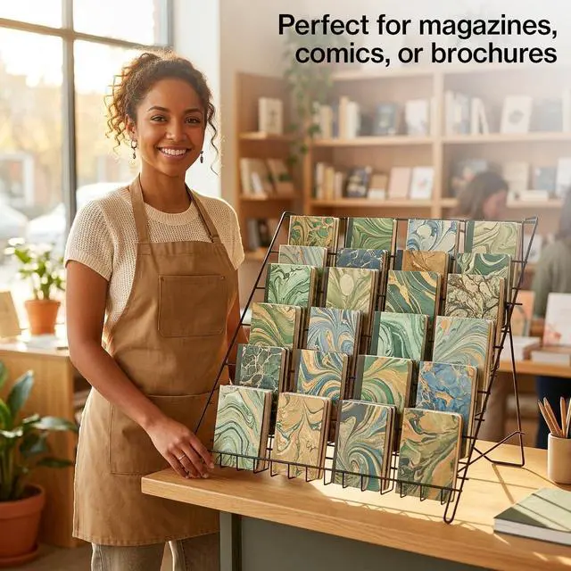 Alt view image 4 of 6 - 6-Tier Black Wire Countertop Rack - 22"H x 29½W x 18"D - Magazine Display Stand - Tabletop Book Display for Comics, Brochures, Cards, and Literature - Sleek, Sturdy, Collapsible Countertop