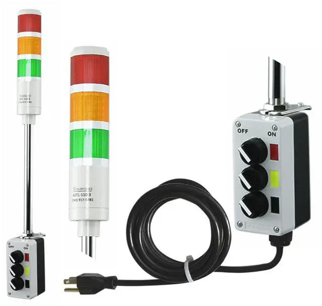 Main image of 3 Stack Super Bright LED Andon Tower Light, Off-Steady, Red/Amber/Green, 8 ft Industrial Power Cord, Plug & Play Ready, 3 Prong Plug Meets OHSA Standard *Assembled in USA*