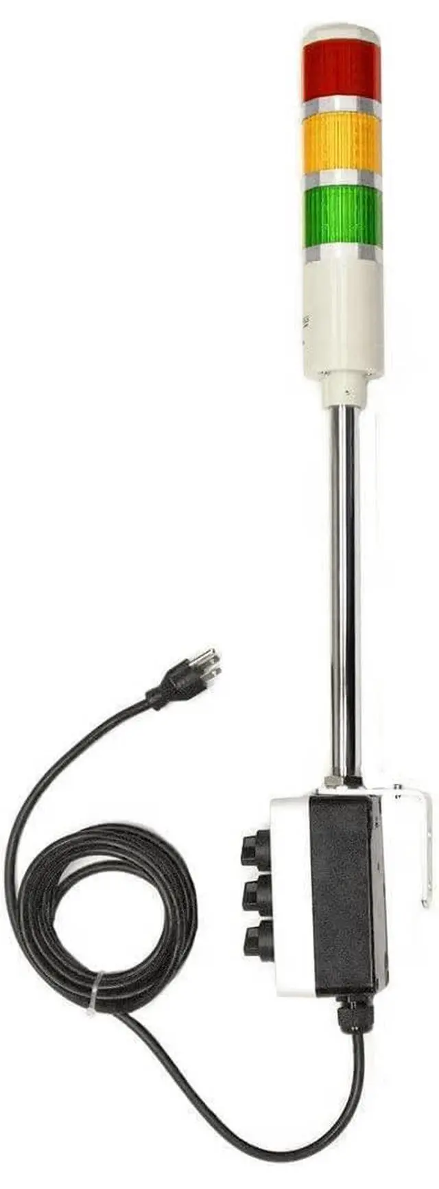 Alt view image 2 of 6 - 3 Stack Super Bright LED Andon Tower Light, Off-Steady, Red/Amber/Green, 8 ft Industrial Power Cord, Plug & Play Ready, 3 Prong Plug Meets OHSA Standard *Assembled in USA*