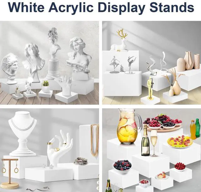 Alt view image 4 of 6 - 8 Pcs Buffet Risers and Stands, Food Risers for Display Party, White Acrylic Dessert Table Display Set with Hollow Bottom for Sweets(10" 9" 8" 7" 6" 5" 4" 3")
