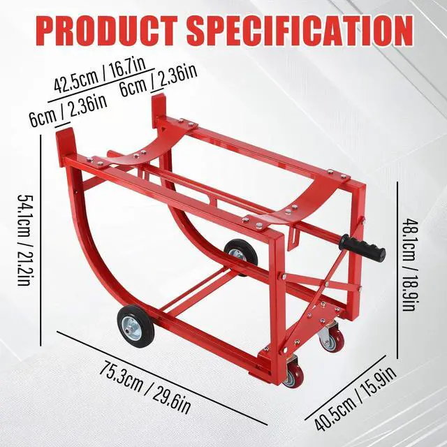 Alt view image 2 of 6 - 55 Gallon Movable Drum Cradle 600 LBS Drums Dolly Cart (Red), Transporting Various Kinds of Round Drums for Workshops, Factories, Garages, Warehouses, Stores, Docks, and Other Places