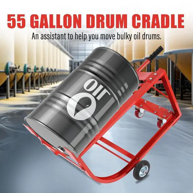 Alt view image 3 of 6 - 55 Gallon Movable Drum Cradle 600 LBS Drums Dolly Cart (Red), Transporting Various Kinds of Round Drums for Workshops, Factories, Garages, Warehouses, Stores, Docks, and Other Places
