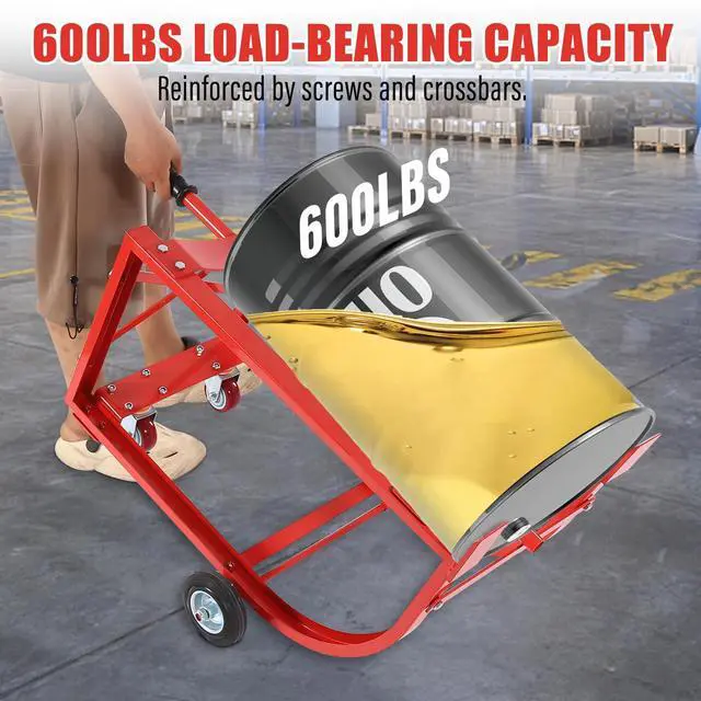 Alt view image 5 of 6 - 55 Gallon Movable Drum Cradle 600 LBS Drums Dolly Cart (Red), Transporting Various Kinds of Round Drums for Workshops, Factories, Garages, Warehouses, Stores, Docks, and Other Places