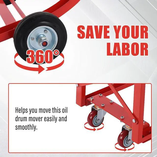Alt view image 6 of 6 - 55 Gallon Movable Drum Cradle 600 LBS Drums Dolly Cart (Red), Transporting Various Kinds of Round Drums for Workshops, Factories, Garages, Warehouses, Stores, Docks, and Other Places