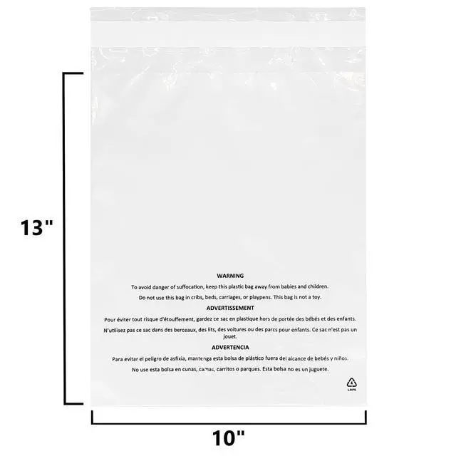 Alt view image 2 of 6 - 10 x 13 (1000 Count) Self Seal Clear Poly Bags with Suffocation Warning Permanent Adhesive FBA Compliant for Packaging Clothes, Shirts and More - 1.5mil LDPE Plastic