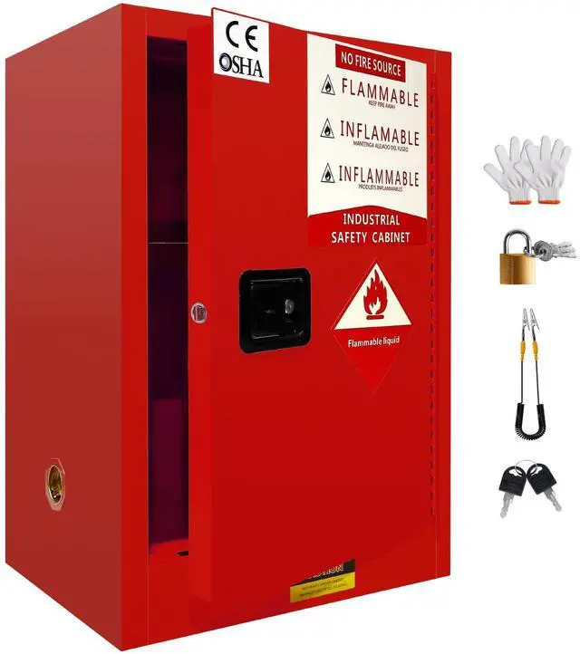 Main image of 24 Gallons 23" x 18" x 35" Fire Cabinet, Galvanized Steel Yellow Flammable Cabinet Storage with Adjustable Shelf &Locks, Flammable Chemical Fuel Liquids Safety Cabinet (Red - 23" x 18" x 35")