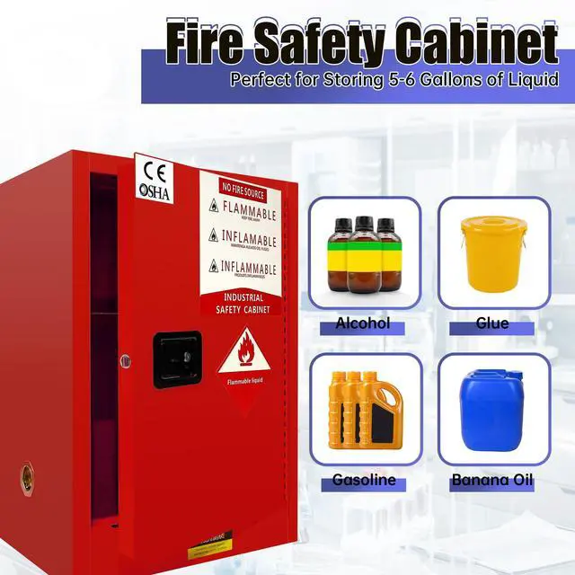 Alt view image 5 of 6 - 24 Gallons 23" x 18" x 35" Fire Cabinet, Galvanized Steel Yellow Flammable Cabinet Storage with Adjustable Shelf &Locks, Flammable Chemical Fuel Liquids Safety Cabinet (Red - 23" x 18" x 35")