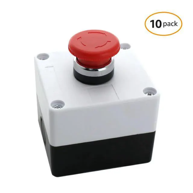 Alt view image 2 of 6 - Push Button Switch Emergency Stop Button 10 Pack Stay-Put (Red Mushroom) - Includes Switch Box 22mm - RV Accessories Push Start 1NO/1NC ABS Material