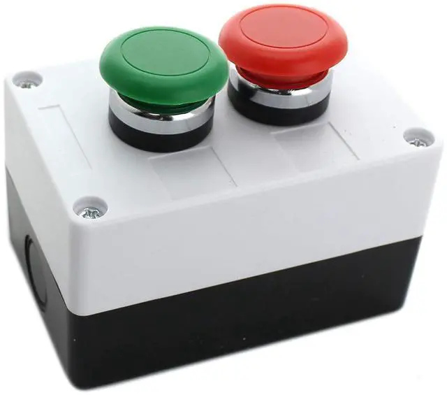 Main image of Momentary Push Button Switch Emergency Stop 10 Pack Spring Return (Red & Green Mushroom) Includes 22mm Switch Box RV Accessories Push Start 1NO/1NC ABS Material