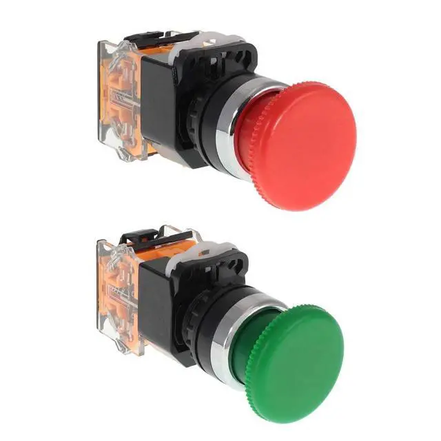 Alt view image 2 of 6 - Momentary Push Button Switch Emergency Stop 10 Pack Spring Return (Red & Green Mushroom) Includes 22mm Switch Box RV Accessories Push Start 1NO/1NC ABS Material