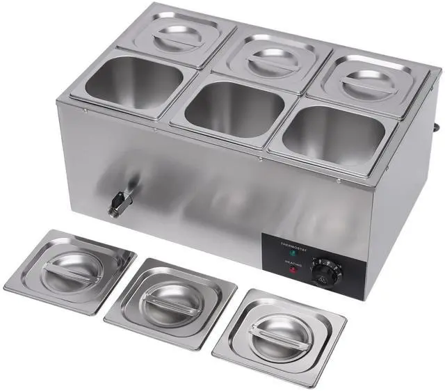 Main image of 6 Pan Commercial Food Warmer Countertop with Lids, Electric Food Warmer Steam Table, 600W Professional Buffet Servers and Warmers Stainless Steel Buffet Bain Marie with 86-185°F Temp Control