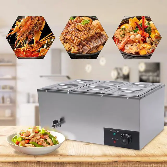 Alt view image 2 of 6 - 6 Pan Commercial Food Warmer Countertop with Lids, Electric Food Warmer Steam Table, 600W Professional Buffet Servers and Warmers Stainless Steel Buffet Bain Marie with 86-185°F Temp Control