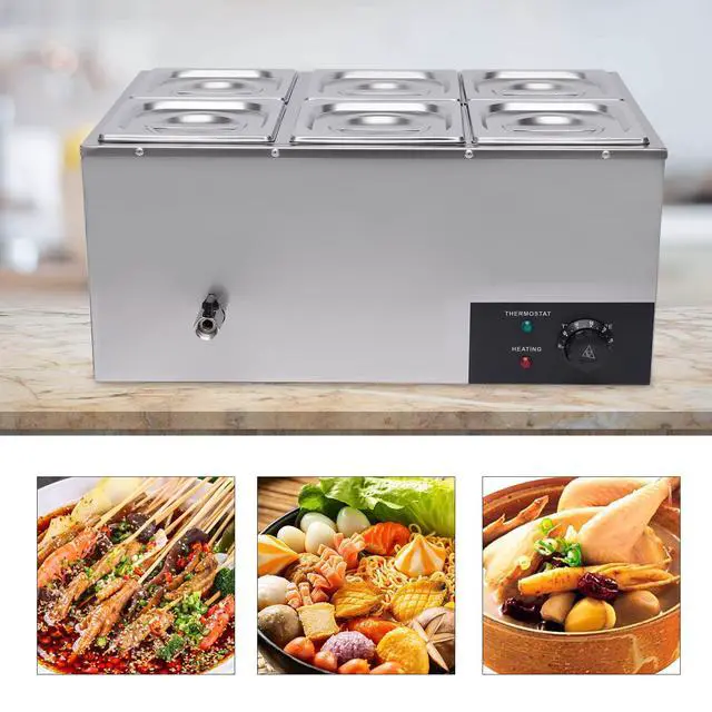 Alt view image 4 of 6 - 6 Pan Commercial Food Warmer Countertop with Lids, Electric Food Warmer Steam Table, 600W Professional Buffet Servers and Warmers Stainless Steel Buffet Bain Marie with 86-185°F Temp Control