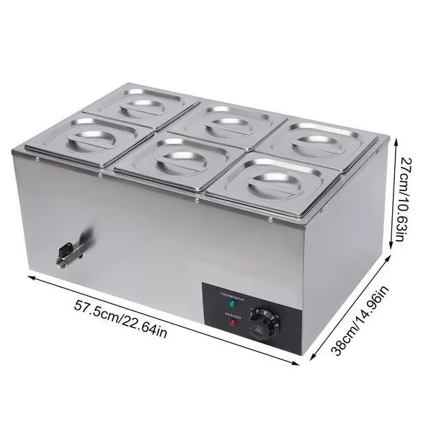 Alt view image 5 of 6 - 6 Pan Commercial Food Warmer Countertop with Lids, Electric Food Warmer Steam Table, 600W Professional Buffet Servers and Warmers Stainless Steel Buffet Bain Marie with 86-185°F Temp Control