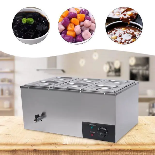 Alt view image 6 of 6 - 6 Pan Commercial Food Warmer Countertop with Lids, Electric Food Warmer Steam Table, 600W Professional Buffet Servers and Warmers Stainless Steel Buffet Bain Marie with 86-185°F Temp Control