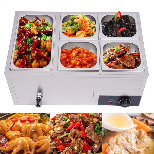 Alt view image 3 of 6 - 5 Pan Commercial Food Warmer Countertop with Lids, Electric Food Warmer Steam Table, 600W Professional Buffet Servers and Warmers Stainless Steel Buffet Bain Marie with 86-185°F Temp Control