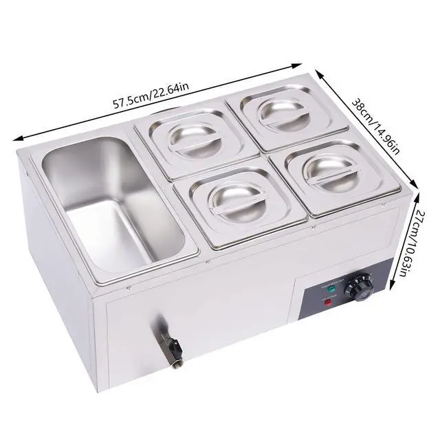 Alt view image 6 of 6 - 5 Pan Commercial Food Warmer Countertop with Lids, Electric Food Warmer Steam Table, 600W Professional Buffet Servers and Warmers Stainless Steel Buffet Bain Marie with 86-185°F Temp Control