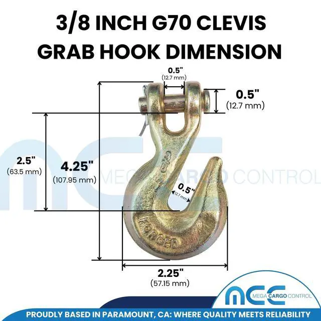 Alt view image 4 of 6 - 4 Pack, 3/8 Inch x 20 FT Grade 70 Binder Chain with Clevis Grab Hooks - Heavy Duty Transport Tie Downs for Towing, Flatbed, Construction