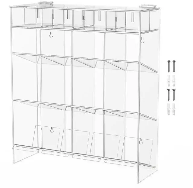 Main image of Tube Rack Clear Acrylic 12 Compartment 15.25" x 17.75" Wall Mount with Hanging Hardware or Countertop Clinics Hospitals Food Industry and Pharmaceutical Easy Access Lightweight by