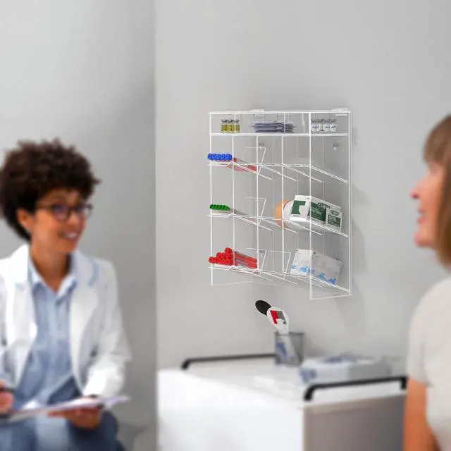 Alt view image 2 of 6 - Tube Rack Clear Acrylic 12 Compartment 15.25" x 17.75" Wall Mount with Hanging Hardware or Countertop Clinics Hospitals Food Industry and Pharmaceutical Easy Access Lightweight by