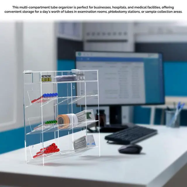 Alt view image 5 of 6 - Tube Rack Clear Acrylic 12 Compartment 15.25" x 17.75" Wall Mount with Hanging Hardware or Countertop Clinics Hospitals Food Industry and Pharmaceutical Easy Access Lightweight by