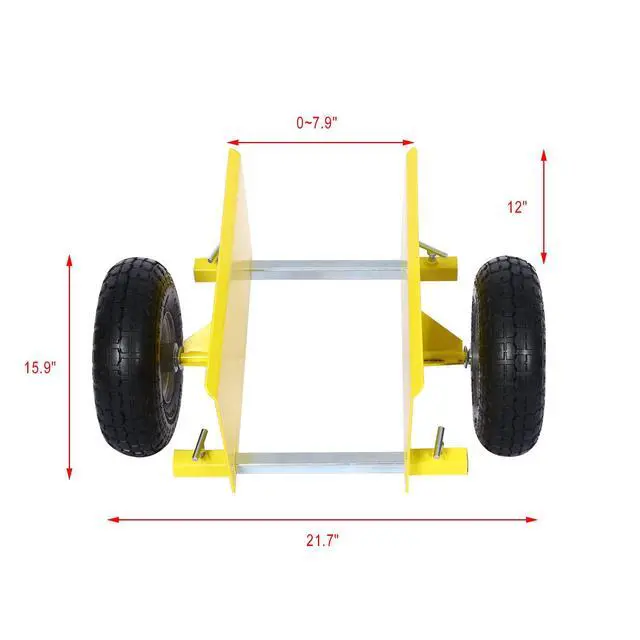 Alt view image 2 of 6 - Heavy Duty Panel Dolly, Adjustable Door Dollys with Wheel, 2 10" Pneumatic Wheels 600LBS Load Bearing for Drywall Sheet Heavy Appliance & Material Handling All Terrain Moving Cart Panel Dolly - Yellow