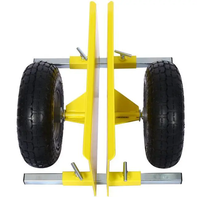 Alt view image 5 of 6 - Heavy Duty Panel Dolly, Adjustable Door Dollys with Wheel, 2 10" Pneumatic Wheels 600LBS Load Bearing for Drywall Sheet Heavy Appliance & Material Handling All Terrain Moving Cart Panel Dolly - Yellow