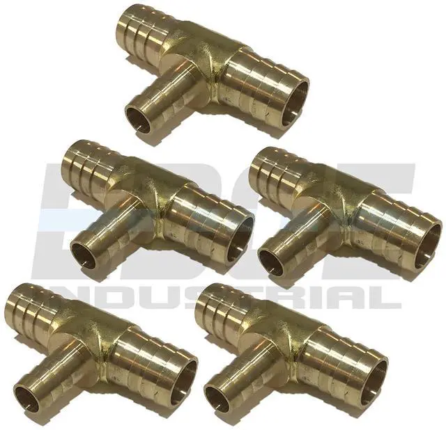 Main image of 3/4" X 3/4" X 1/2" Hose ID Brass Hose Barb TEE SPLICER Fitting Fuel/AIR/Water/Oil/Gas/WOG (Qty 5)