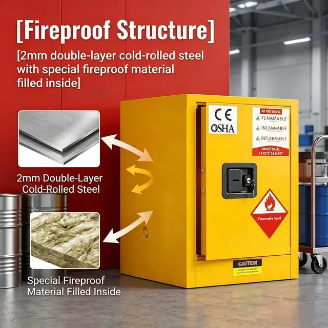 Alt view image 3 of 6 - 12 Gallon Flammable Storage Cabinet, 18''x18''x23'' Flammable Liquid Storage Cabinet, Fire Safety Cabinet, Flammable Liquid Storage for Industrial Products and House use, Yellow 304