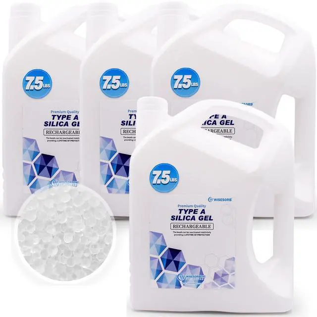 Main image of 30 LBS Reusable Pure White Silica Gel Beads, Rechargeable Dessicant Dehumidifiers Desiccant Moisture Absorber, 4 Pack of 7.5 LBS