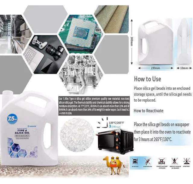 Alt view image 4 of 6 - 30 LBS Reusable Pure White Silica Gel Beads, Rechargeable Dessicant Dehumidifiers Desiccant Moisture Absorber, 4 Pack of 7.5 LBS