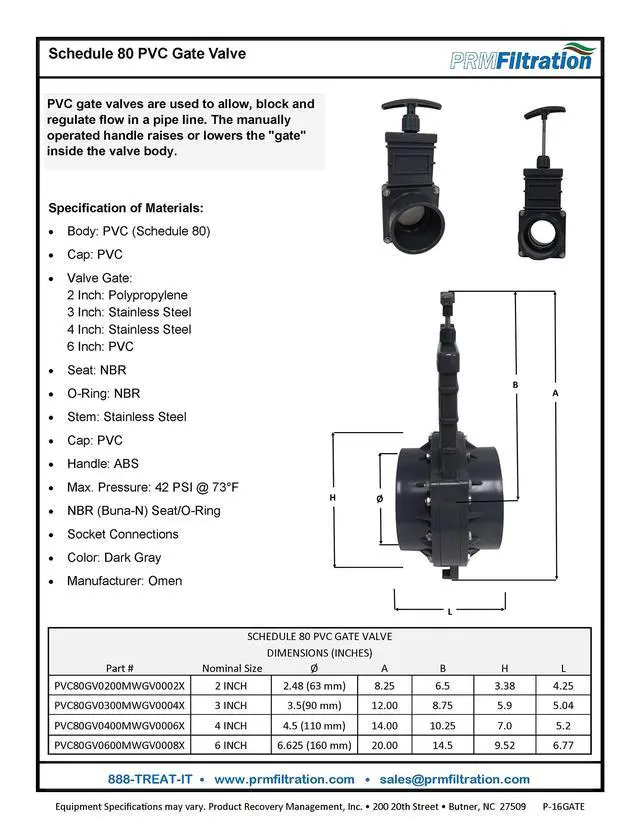 Alt view image 3 of 3 - 6 Inch SCH 80 PVC Gate Valve, Socket x Socket Connection, ABS Handle, Stainless Steel Stem, NBR Seat/O-Ring, Max Pressure 42 PSI, for Pipe Flow Regulation Slip X Slip