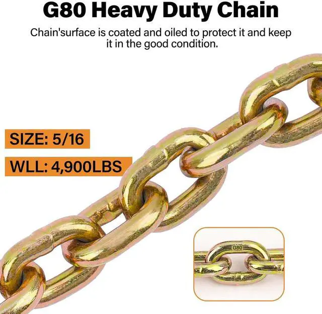 Alt view image 2 of 6 - 5/16"-3/8" Ratchet Binders and Chain Kit, 2 Pack Grade 80 Load Binder 5/16-3/8, G80 Transport Chains 3/8inch × 20 Feet with G80 Chain Hooks, 5,400lbs Working Load Chain Binder Tie Down Kit