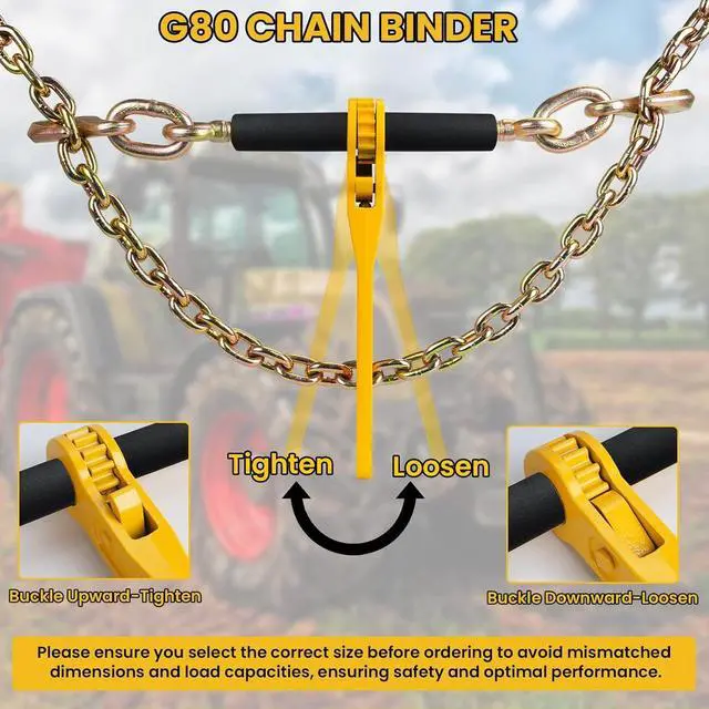 Alt view image 4 of 6 - 5/16"-3/8" Ratchet Binders and Chain Kit, 2 Pack Grade 80 Load Binder 5/16-3/8, G80 Transport Chains 3/8inch × 20 Feet with G80 Chain Hooks, 5,400lbs Working Load Chain Binder Tie Down Kit