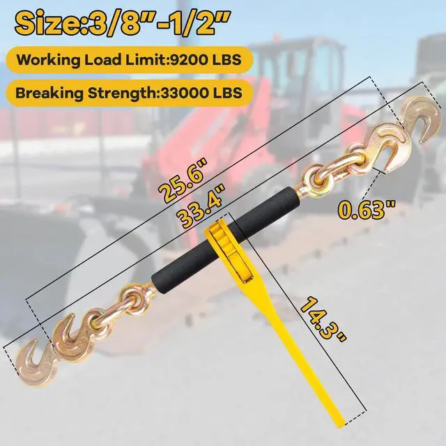 Alt view image 5 of 6 - Chain and Binders Kit 3/8"-1/2", Grade 80 Ratchet Load Binder 3/8 to 1/2 with G80 Transport Chain 3/8 Inch × 15 Feet, G80 Clevis Grab Hook, 9,200 Lbs Working Strength Tie Down Kit for Towing