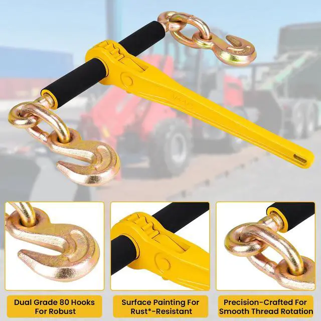 Alt view image 4 of 6 - G80 Chain Load Binder 3/8''- 1/2'' 2 Set, G80 Ratchet Load Binder 3/8 to 1/2 with G80 Chain Hooks, G80 Transport Binder Chains 3/8 Inch × 10 ft, Tie Down Kit, 3,3000 lbs Breaking Strength