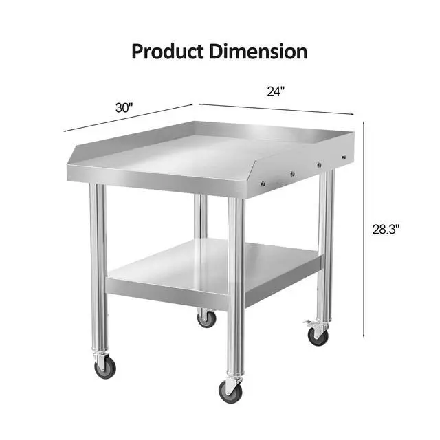 Alt view image 3 of 6 - Stainless Steel Equipment Stand with Wheels, 24" L x 30" W x 26" H NSF Stainless Steel Table Grill Stand Table with Adjustable Undershelf for Commercial Kitchen Restaurant