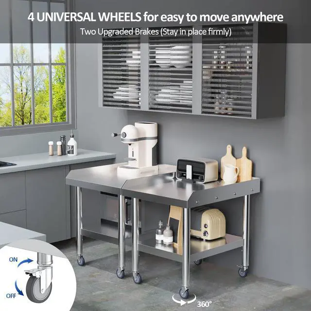 Alt view image 4 of 6 - Stainless Steel Equipment Stand with Wheels, 24" L x 30" W x 26" H NSF Stainless Steel Table Grill Stand Table with Adjustable Undershelf for Commercial Kitchen Restaurant