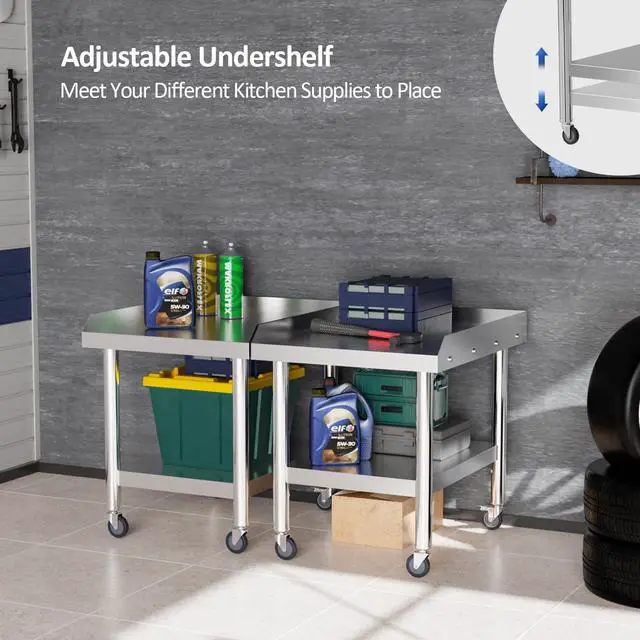 Alt view image 5 of 6 - Stainless Steel Equipment Stand with Wheels, 24" L x 30" W x 26" H NSF Stainless Steel Table Grill Stand Table with Adjustable Undershelf for Commercial Kitchen Restaurant