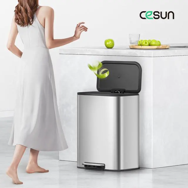Alt view image 2 of 6 - 13 Gallon Kitchen Trash Can, Stainless Steel Step Garbage Can with Lid, Large Trash Can with Foot Pedal, Soft Close Lid, Brushed Finish, 50 Liters