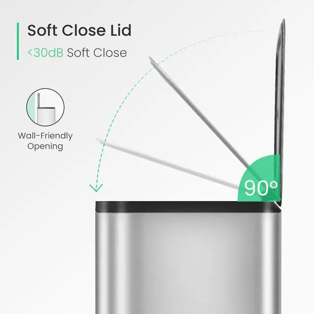 Alt view image 5 of 6 - 13 Gallon Kitchen Trash Can, Stainless Steel Step Garbage Can with Lid, Large Trash Can with Foot Pedal, Soft Close Lid, Brushed Finish, 50 Liters