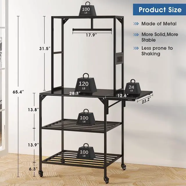 Alt view image 6 of 6 - 3D Printer Stand, Heavy Duty 3D Printer Table Stand with Filament Storage Rack, T-Shaped Spools Holder Rack with Wheels, 3D Printer Workbench for 3D Printing Studio, Home Office Workshop
